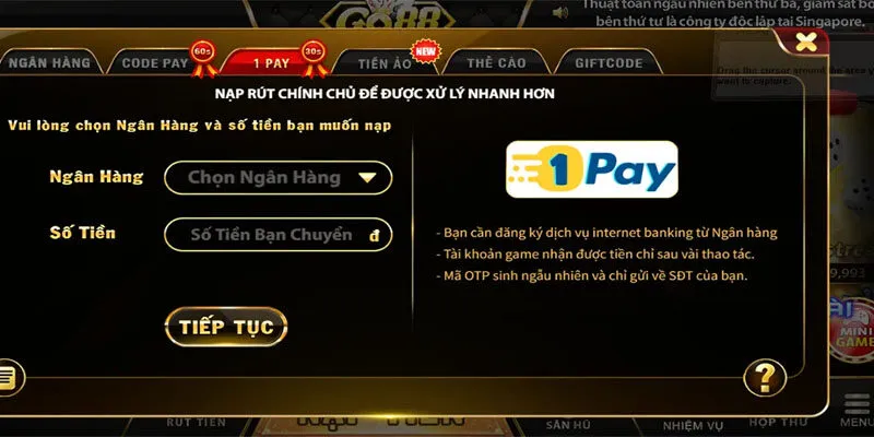 Cách Nạp Tiền Go88 Tham Gia Cá Cược Nhanh Chóng Cách nạp tiền Go88 qua 1 Pay